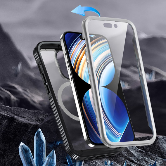 Etui do iPhone 15 Pro, Pancerne Full Protect 360° do MagSafe, szkło na ekran, czarne