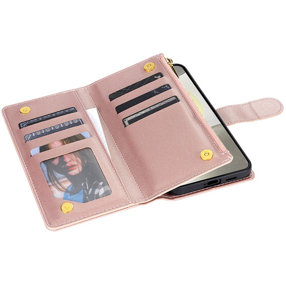 Etui z klapką do Samsung Galaxy A56 5G, Rhombus Crossbody Leather, różowe rose gold