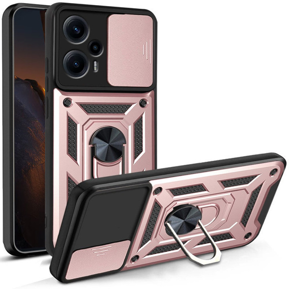 Etui pancerne do Xiaomi Poco F5, CamShield Slide, różowe rose gold
