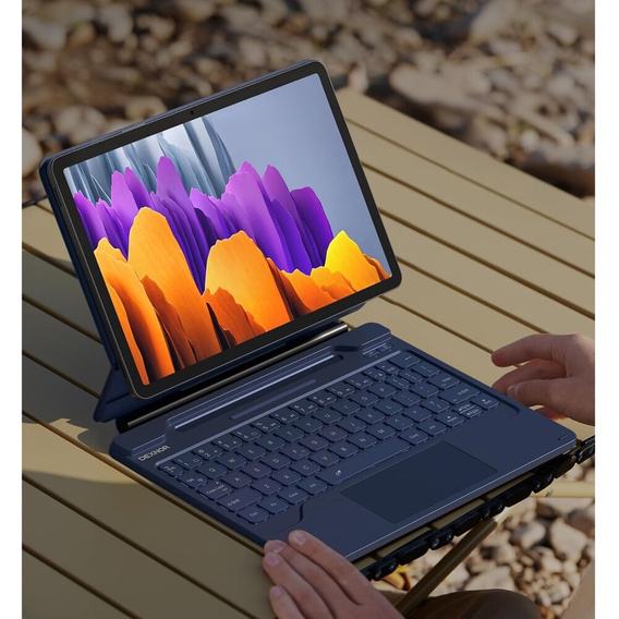 Etui z klawiaturą do Samsung Galaxy Tab S9 / S9 FE / S10 FE, Dexnor Magnetic Keyboard Touchpad, niebieskie