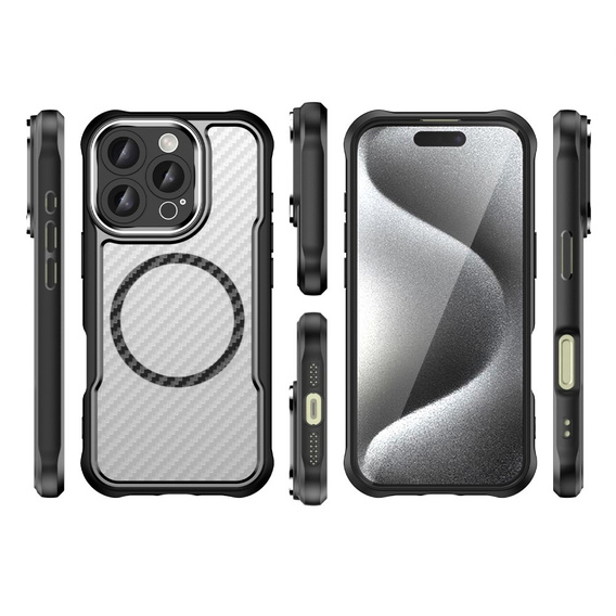 Etui do iPhone 16 Pro Max, Fusion Hybrid Carbon, do MagSafe, czarne