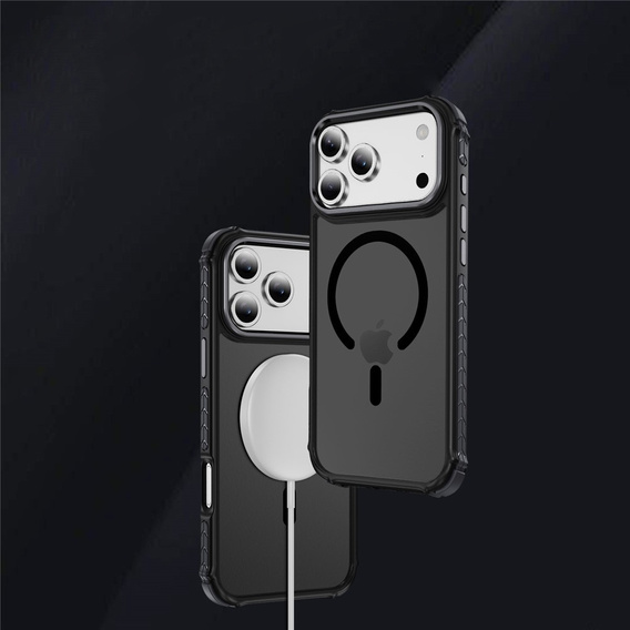 Etui Matt Case do iPhone 17 Pro Max, pancerne, do MagSafe, przydymione z czarnymi bokami