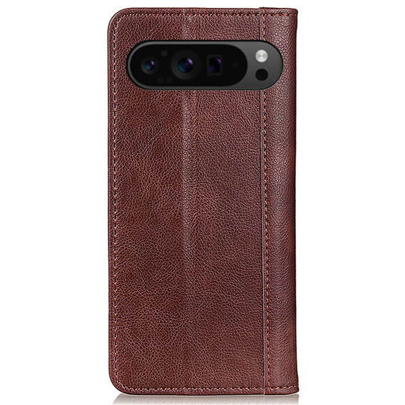 Etui z klapką do Google Pixel 10 Pro XL / 9 Pro XL, z kieszonką, skórzane, brązowe