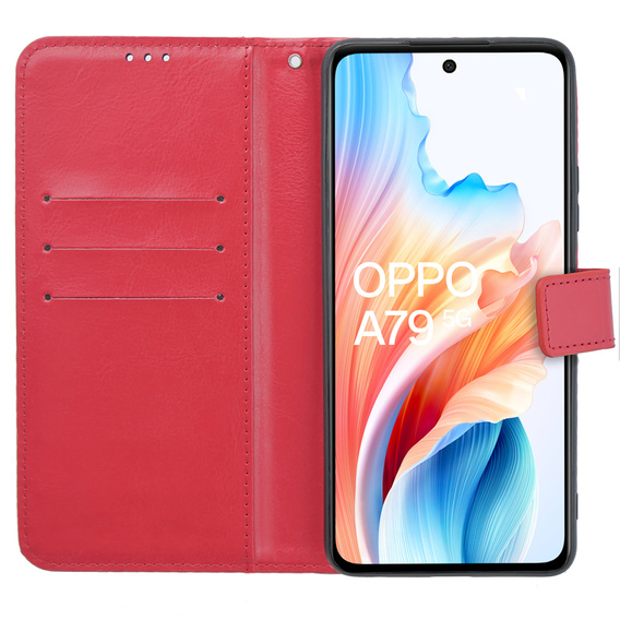 Etui z klapką do Oppo A79 5G, Crazy Horse Wallet, czerwone