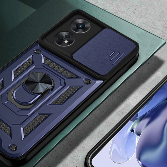 Etui pancerne do Oppo Reno8 T, CamShield Slide, niebieskie