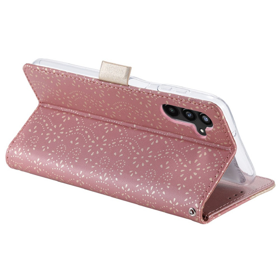 Etui z klapką do Samsung Galaxy A54 5G, Wallet Pocket Zipper Lace, różowe
