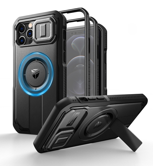 Etui pancerne do iPhone 12 / iPhone 12 Pro, Dexnor CamProtect MagSafe, czarne (Dwie ramki)