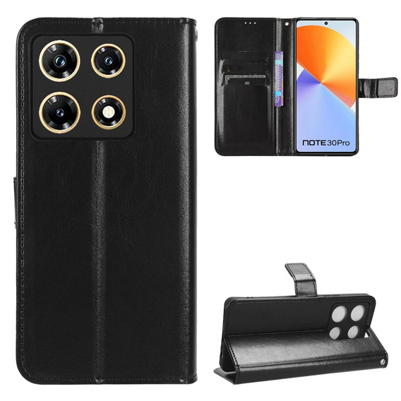 Etui z klapką do Infinix Note 30 Pro 4G, Crazy Horse Wallet, czarne