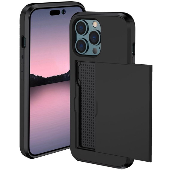 Etui do iPhone 15 Pro, Sliding Card Holder, czarne
