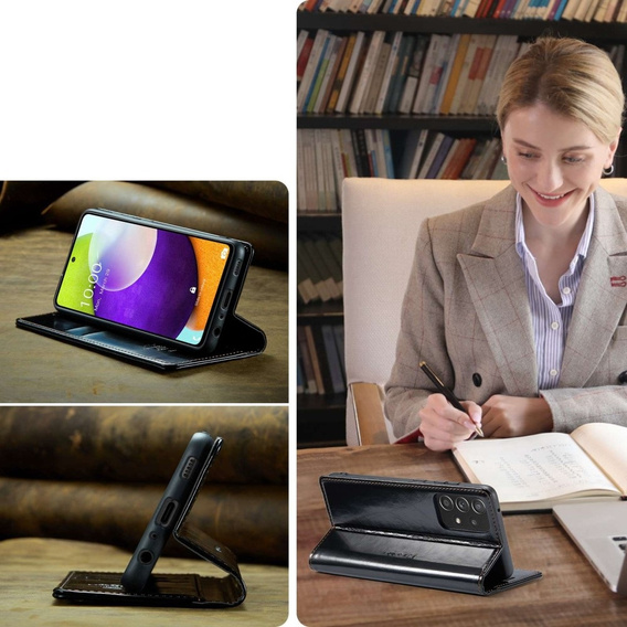 Etui z klapką CASEME do Samsung Galaxy A52/A52s, Waxy Textured, czarne