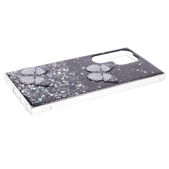 Etui do Samsung Galaxy S24 Ultra, Glitter Butterfly, czarne