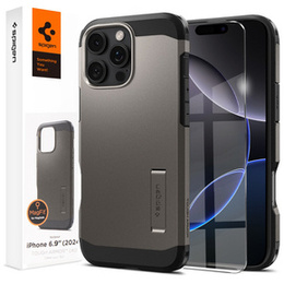 Etui Spigen do iPhone 16 Pro Max, Tough Armor Mag MagSafe, szare + Szkło Hartowane 9H
