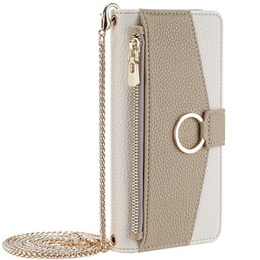 Etui z klapką do Samsung Galaxy A54, Wallet Zipper Pocket, z lusterkiem, białe