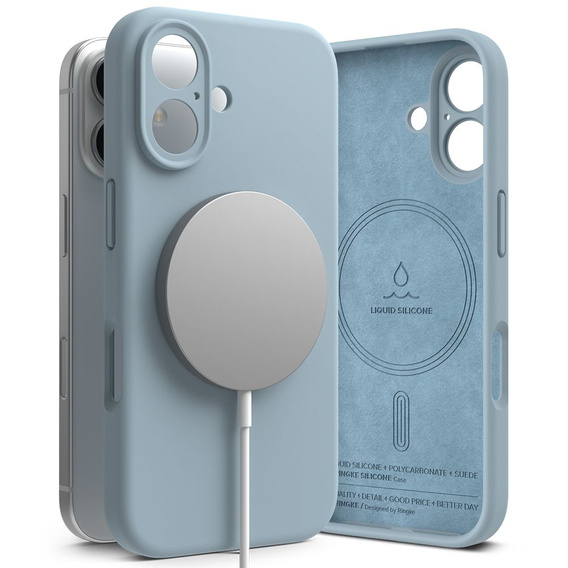 Etui Ringke do iPhone 16, Silicone MagSafe, niebieskie + Szkło Hartowane 9H