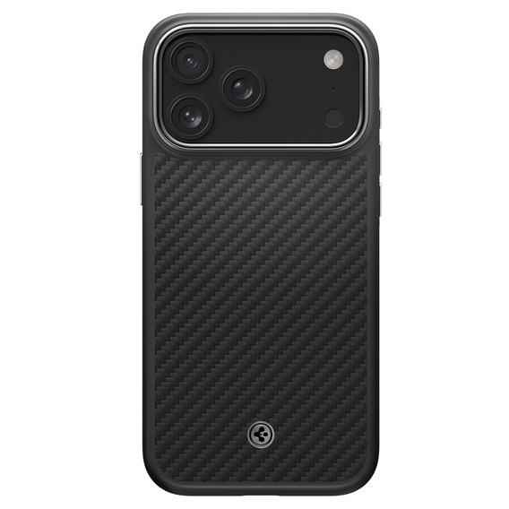 Etui Spigen Enzo Aramid MagSafe do iPhone 17 Pro, carbon czarne / srebrne
