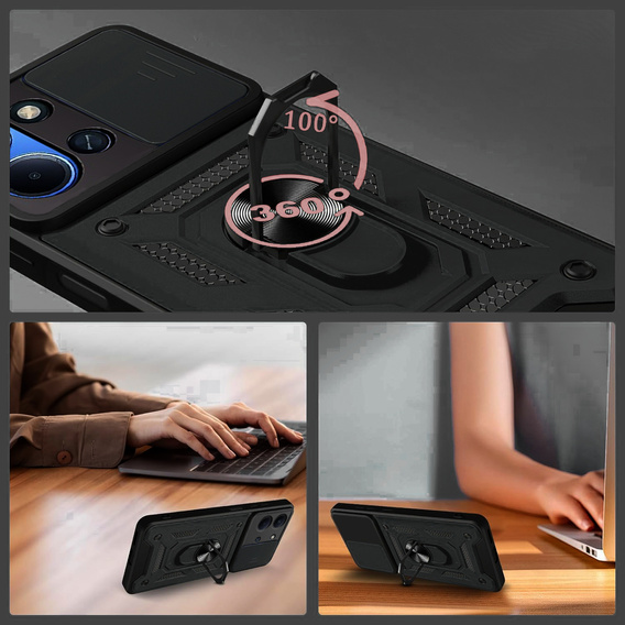 Etui pancerne do Xiaomi Redmi 15C 4G/LTE, z ochroną aparatu, z podstawką, czarne