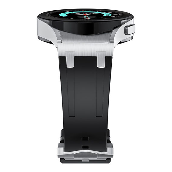 Pasek silikonowy do Samsung Galaxy Watch 4/5/6 40/42/43/44/45/46/47mm, Czarny / srebrna klamra