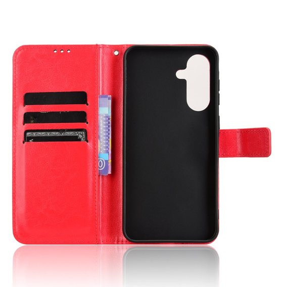 Etui z klapką do Samsung Galaxy A56 5G, Crazy Horse Wallet, czerwone