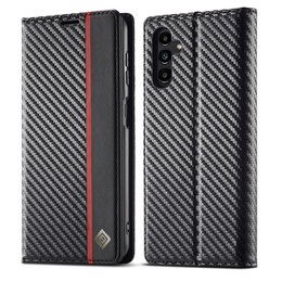 Etui z klapką LC.IMEEKE do Samsung Galaxy A17 5G, z fakturą karbonu, czarne