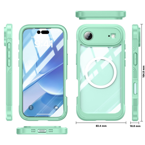 Etui do iPhone Air, Shockproof, ze szkłem, do MagSafe, zielone