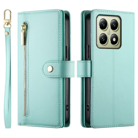 Etui z klapką do Xiaomi 14T, Wallet Zipper Pocket, zielone