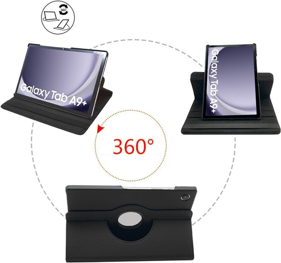 Etui do Samsung Galaxy Tab A9+, Obrotowe 360, czarne