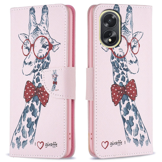 Etui z klapką do Oppo A38 4G / Oppo A18 4G, Wallet, Giraffe różowe
