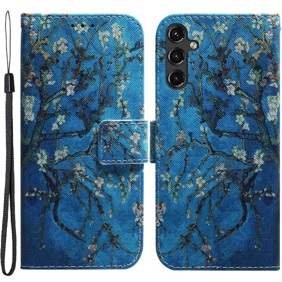 Etui z klapką do Samsung Galaxy A14 4G/5G, Wallet, Sakura niebieskie