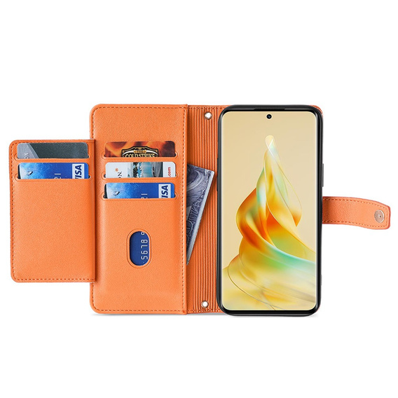 Etui z klapką do Oppo Reno8 T 4G, Wallet Zipper Pocket, pomarańczowe
