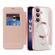 Etui z klapką do Samsung Galaxy S25+ Plus, RFID Wallet MagSafe z ochroną aparatu, różowe