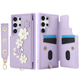 Etui do Samsung Galaxy S24 Ultra, Leather Flower Card Slot, fioletowe