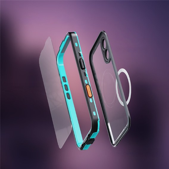 Etui do iPhone 17, Wodoodporne IP68, SHELLBOX MagSafe, niebieskie