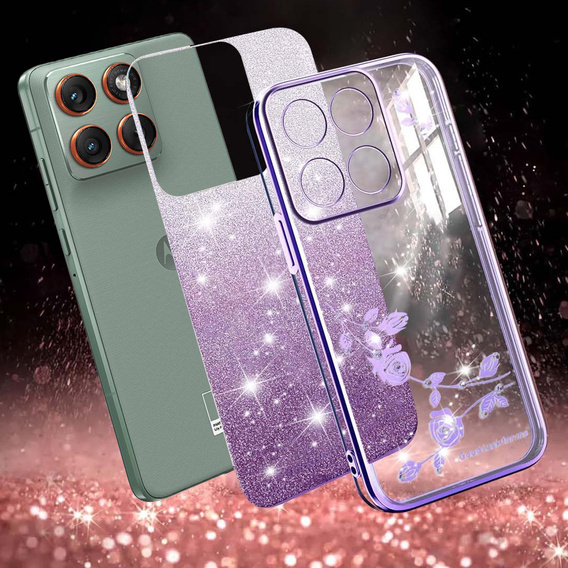 Etui z brokatem Glitter Flower do Motorola Edge 70