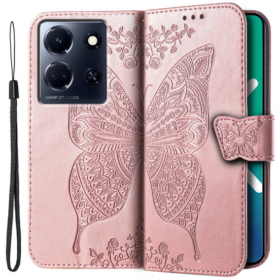 Etui z klapką do Infinix Note 30 5G, Butterfly, różowe rose gold