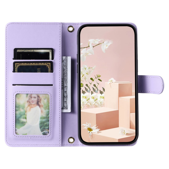 Etui z klapką do Samsung Galaxy A55 5G, Rhombus Crossbody Leather, fioletowe