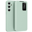 Etui do Samsung Galaxy A56 5G – skórzane z okienkiem Smart View i kieszenią na kartę, zielone