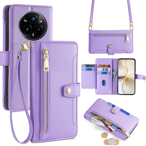 Etui z klapką do Realme 14 Pro+ 5G, Wallet Zipper Pocket, fioletowe