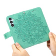 Zestaw Etui z klapką do Samsung Galaxy A54 5G, portfel Mandala i kwiaty, zielone + szkło