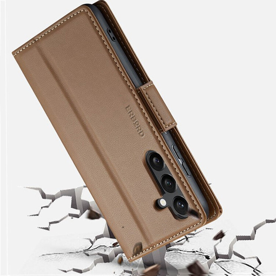 Etui do Samsung Galaxy S24, ERBORD Glossy Litchi, portfel z klapką, brązowe