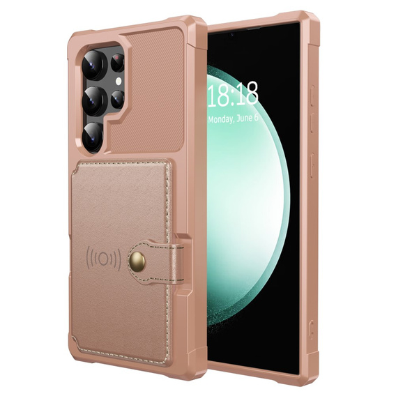 Etui do Samsung Galaxy S25 Ultra z kieszenią na karty – różowe