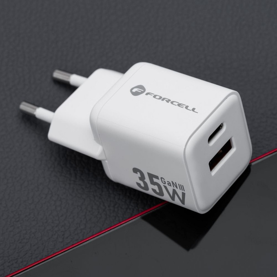Forcell Mini Ładowarka GaN 35W USB-C + USB-A, kompaktowy adapter do szybkiego ładowania - biały