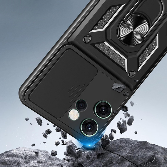 Etui pancerne do Oppo Reno 14F, z ochroną aparatu, z podstawką, czarne