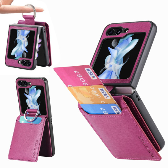 Etui do Samsung Galaxy Z Flip7 FE / Z Flip6, Card Slot Ring Case, fioletowe