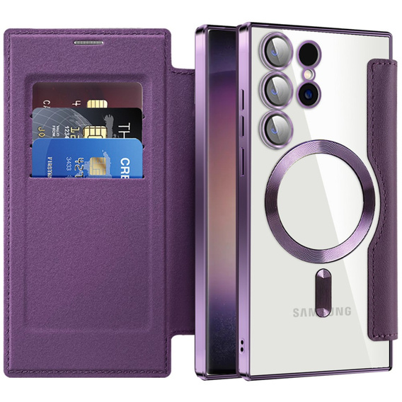 Etui z klapką do Samsung Galaxy S24 Ultra, RFID Wallet MagSafe z ochroną aparatu, fioletowe