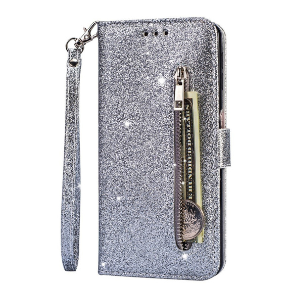 Etui z klapką do Xiaomi Redmi Note 8 Pro, Wallet Zippered, srebrne