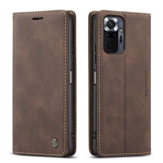 Etui CASEME do Xiaomi Redmi Note 10 Pro, Leather Wallet Case, kawowe