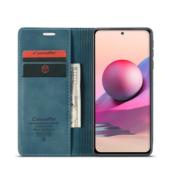 Etui CASEME do Xiaomi Redmi Note 10 / 10S, Leather Wallet Case, zielone