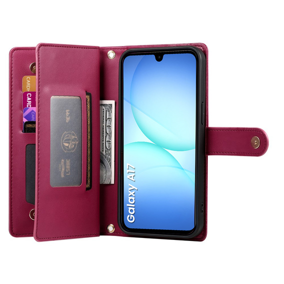 Etui z klapką do Samsung Galaxy A17 5G, Wallet Zipper Pocket, portfelowe, czerwone