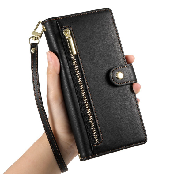 Etui z klapką do iPhone 16 Pro Max, Wallet Zipper Pocket, czarne