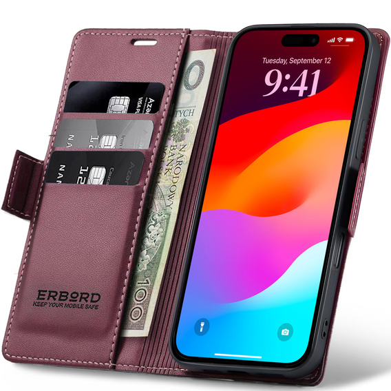 Etui ERBORD Glossy Litchi, portfel z klapką do iPhone 17 Pro Max